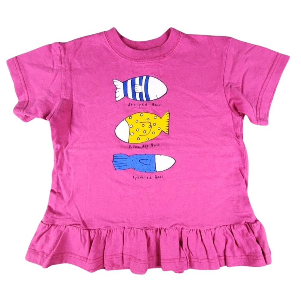 Mulberribush Shirt Girls L Pink Ruffle Hem Go Fish Graphic Tee Top USA